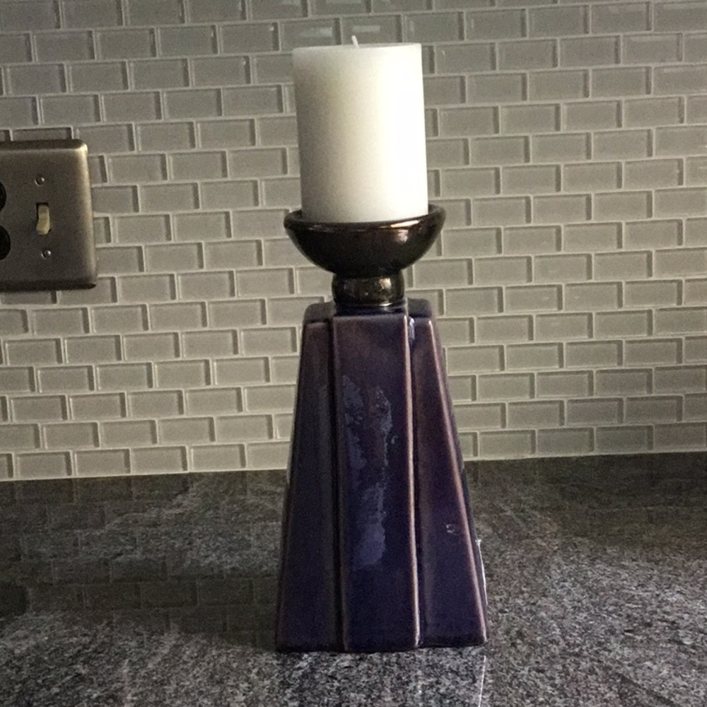 Small blue porcelain pillar candle holder